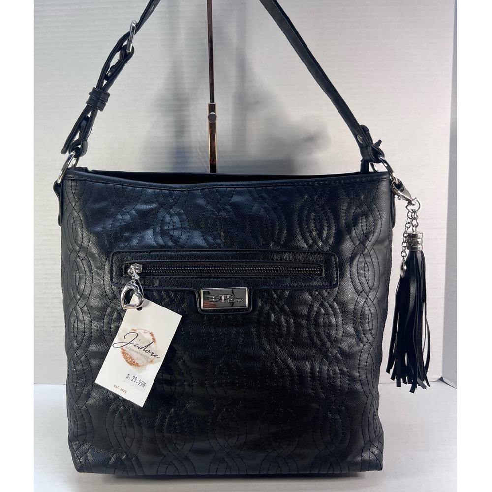 Bella Russo Black Quilted Tassel Crossbody Purse W/Silver Tone Hardware EUC